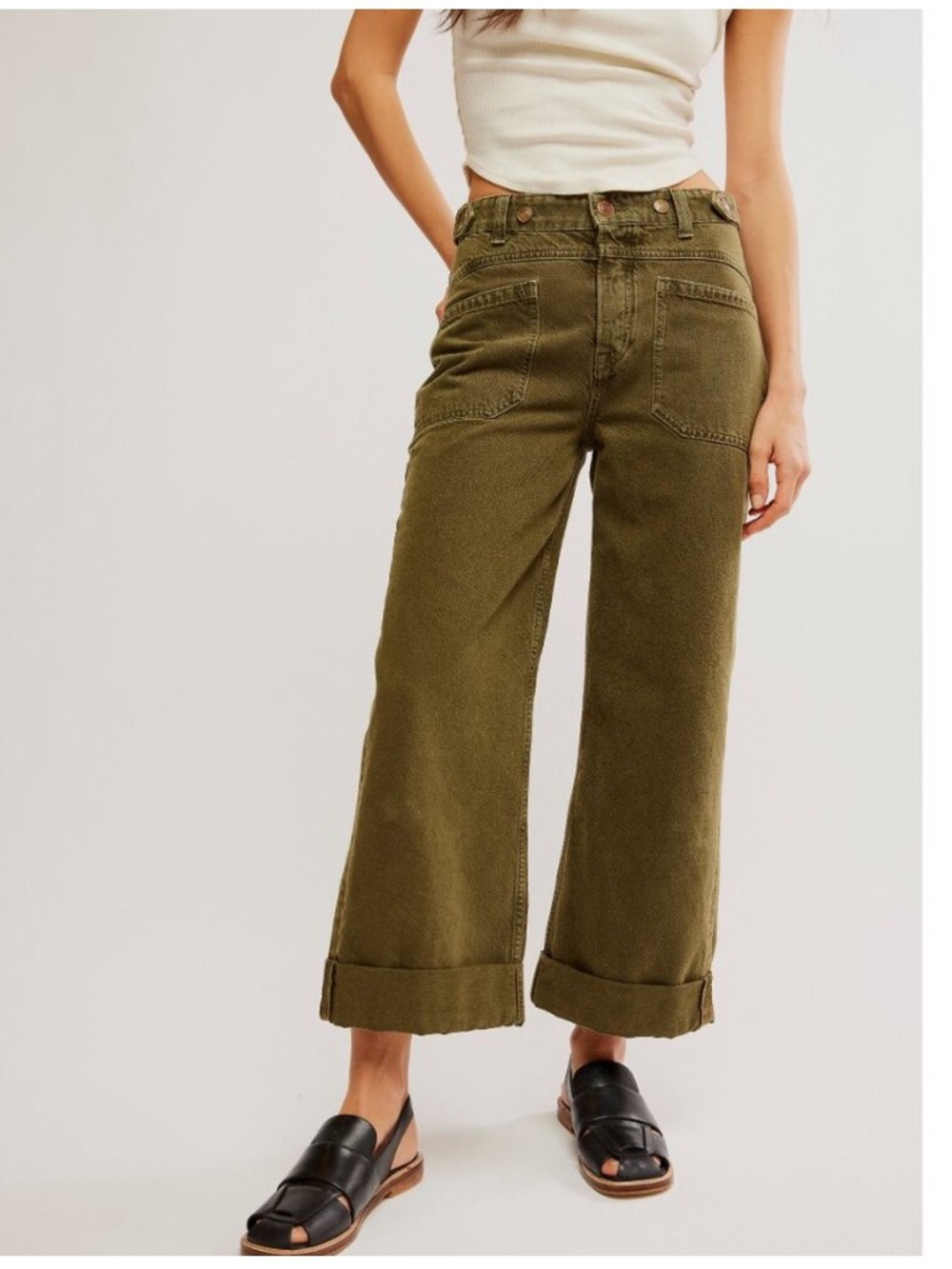 We The Free Olive Green Wide-Leg High-Rise Jeans - Palmer